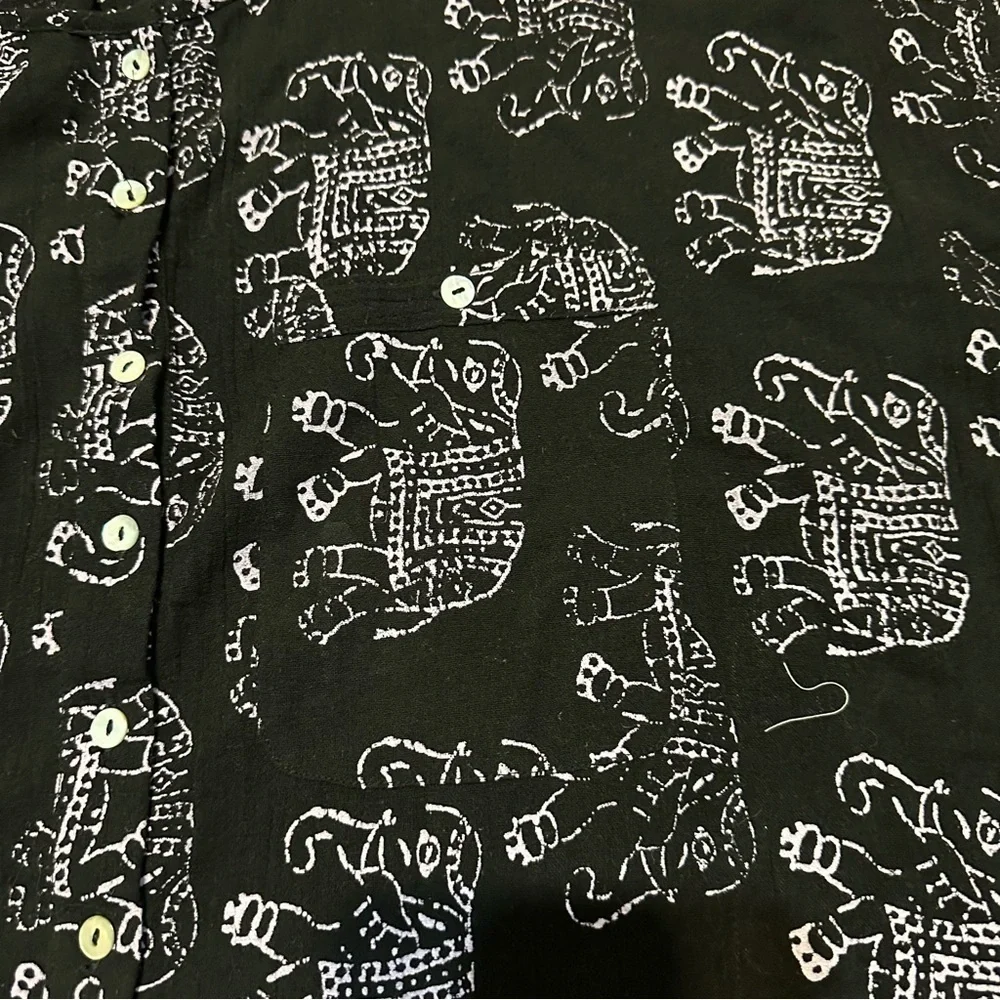 Free People Black Elephant Print Short Sleeve front buttons oversized Romper XS